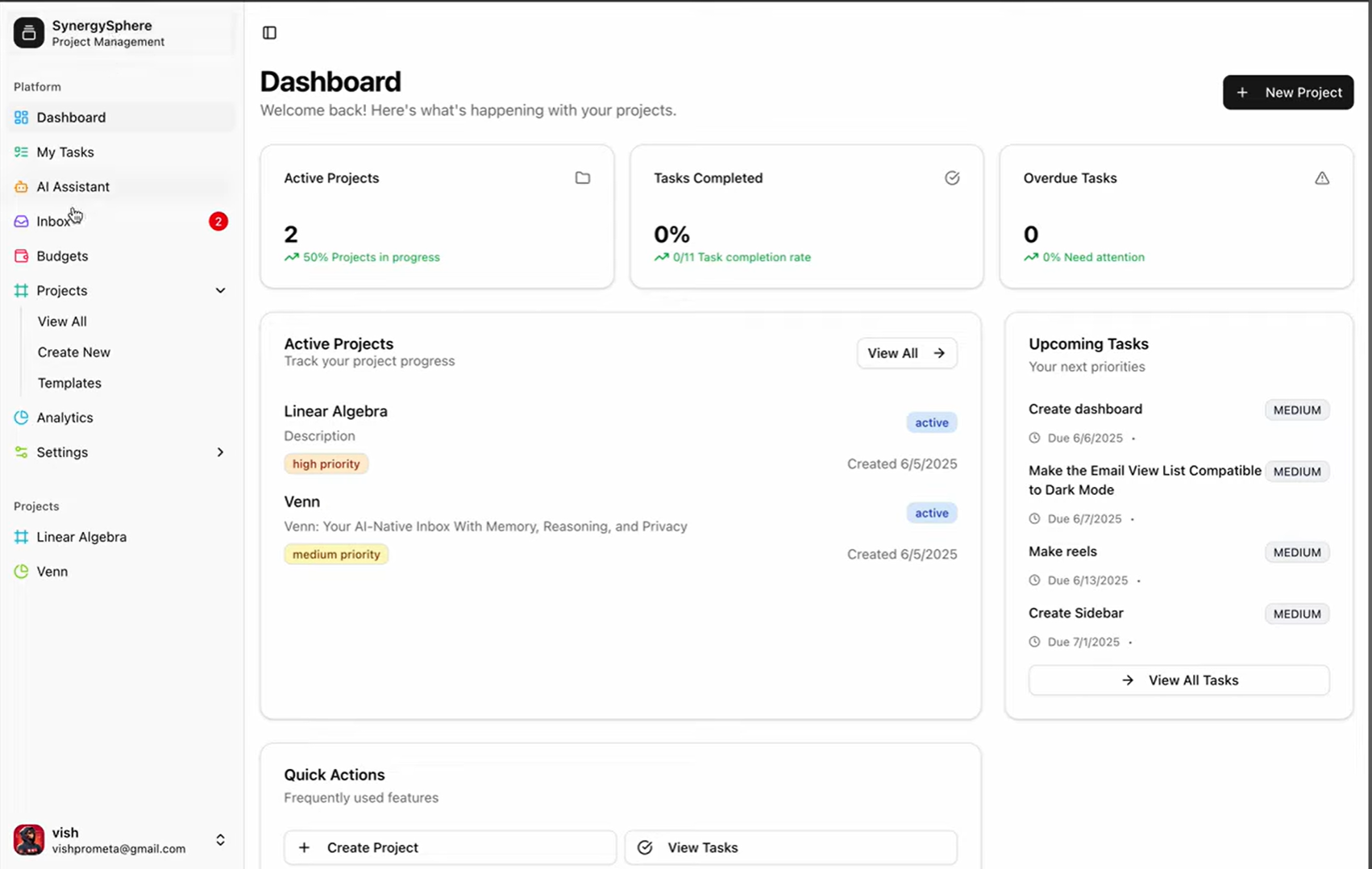 SynergySphere dashboard screenshot