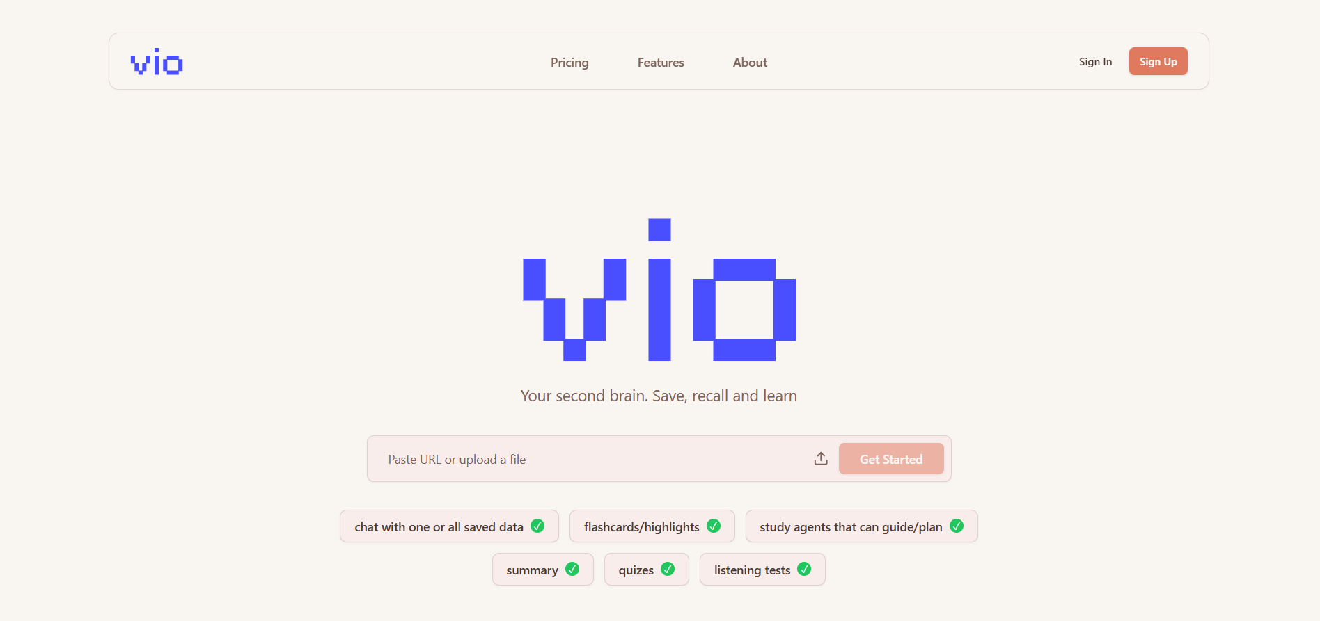 Vio homepage screenshot