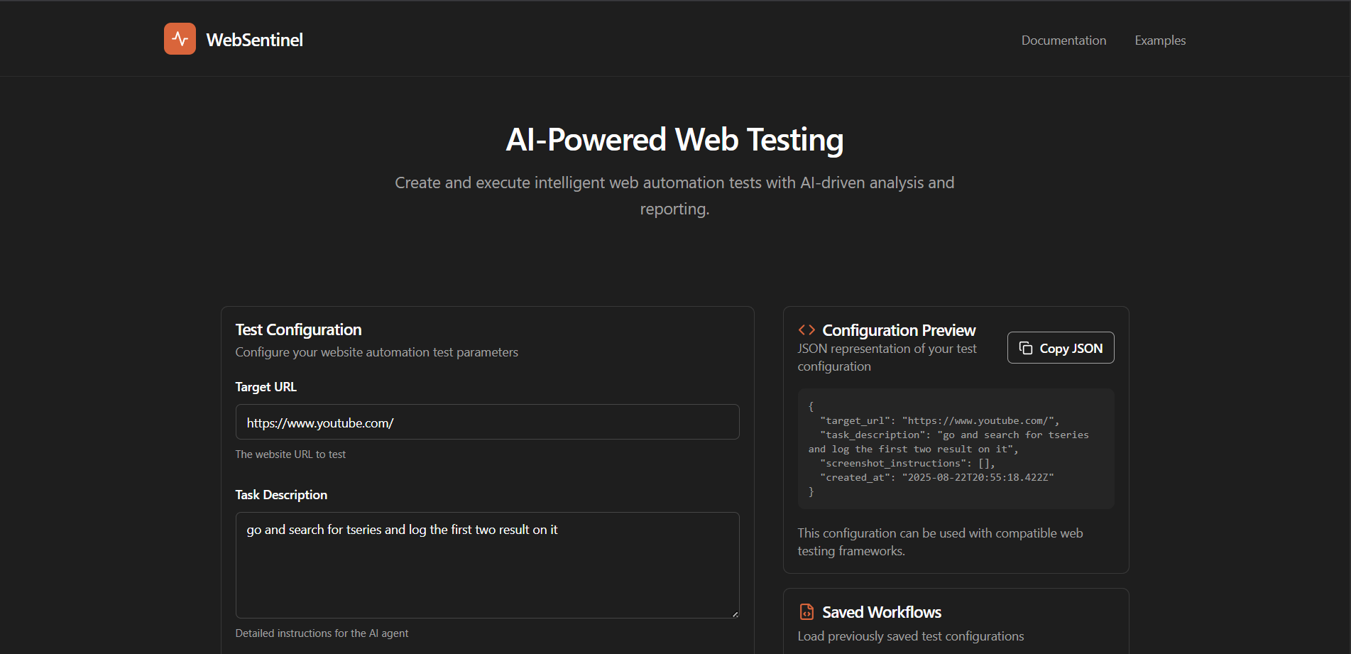 WebSentinel dashboard screenshot